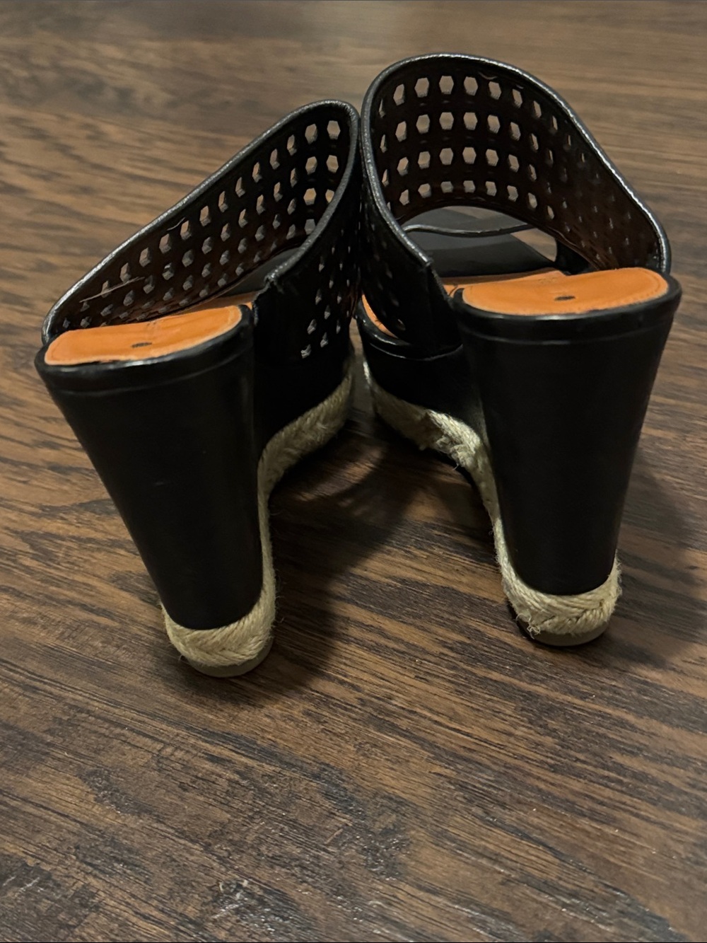 Via Spiga Black Perforated Leather Wedges - Picture 3 of 8